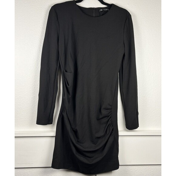 Zara Dress Womens Large Black Long Sleeve Ruched Mini Elegant Party Stretchy - Picture 1 of 8